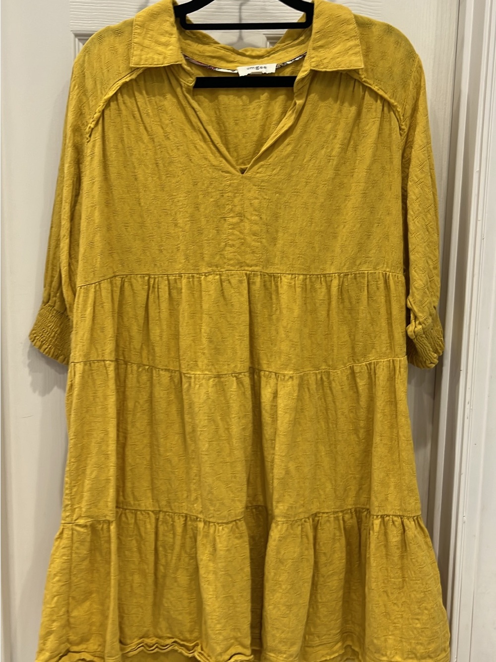Umgee Mustard Tiered Collared V-Neck Tunic